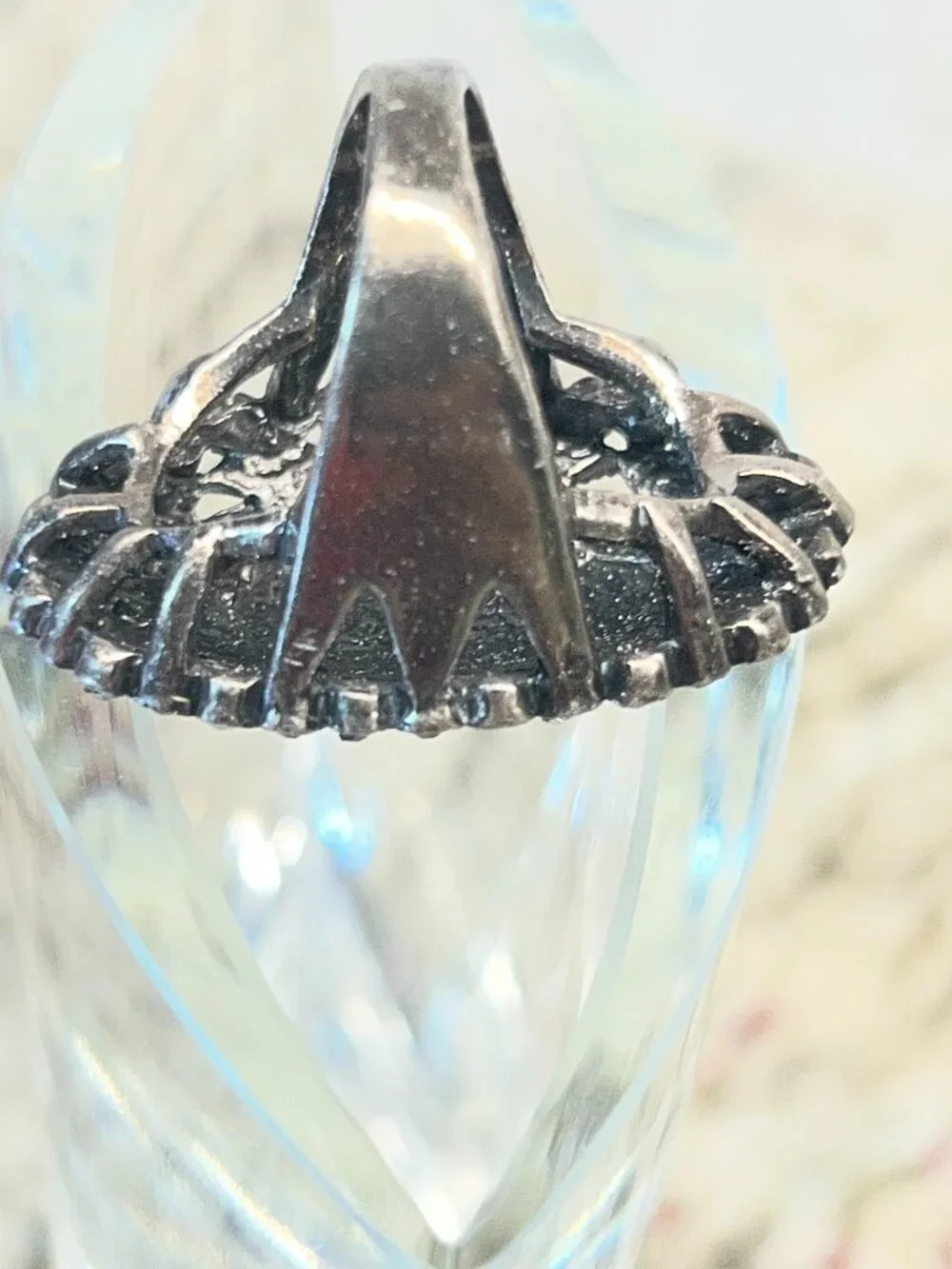 Vintage Marcasite Style Statement Cocktail Ring - Oxidized Black Oval SIZE 6.5/7